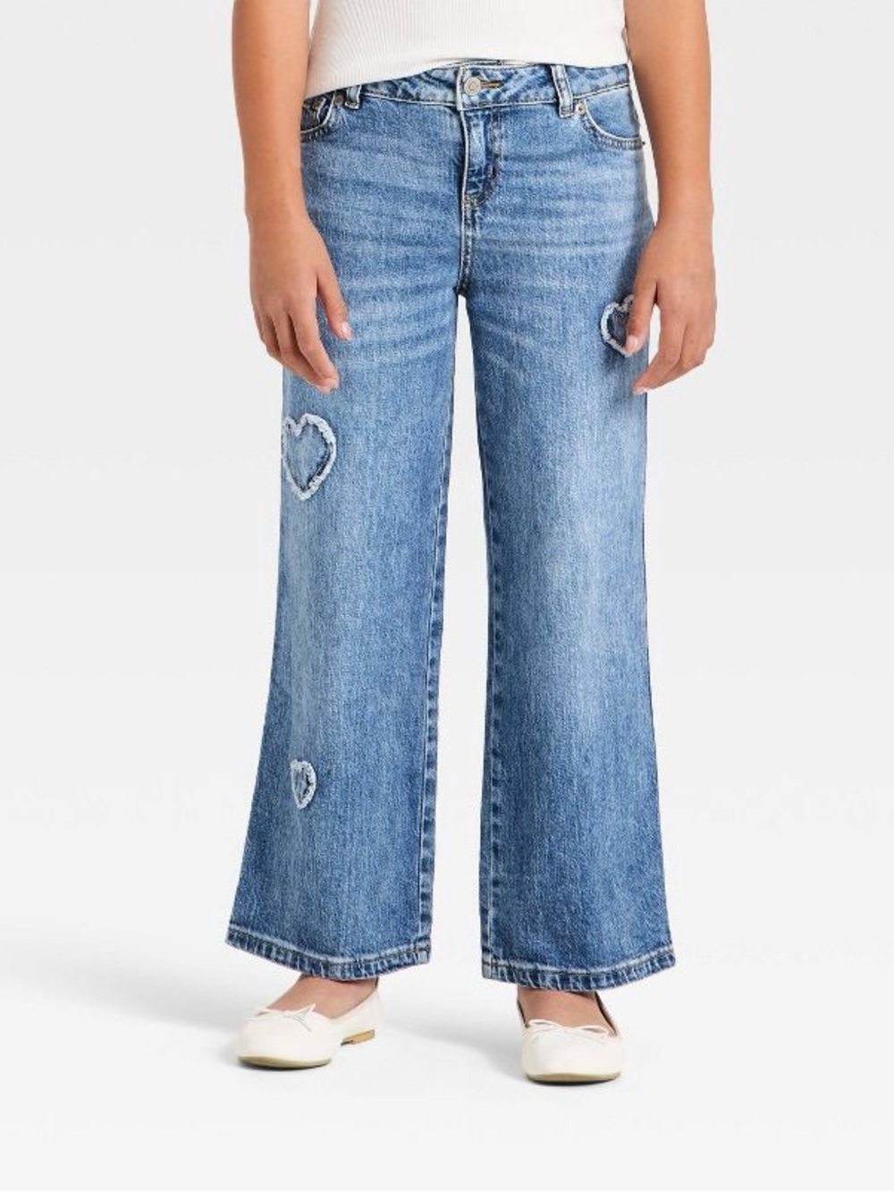 Cat & Jack Wide Leg Heart Patch Jeans
